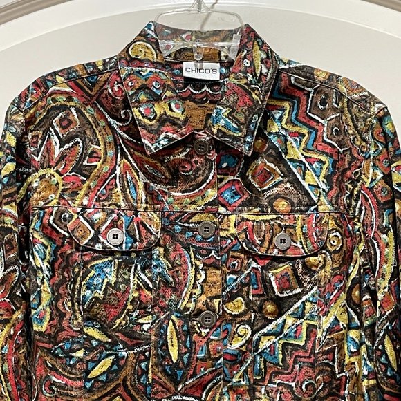 New Chico's 0 Small Fall Colors Artsy Button Jacket Top Unique Never Worn! - Picture 2 of 9